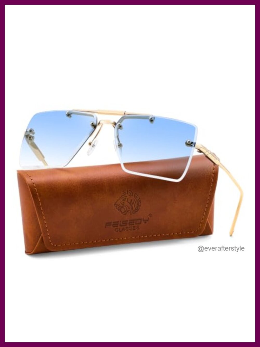 Rimless Aviator Sunglasses Metal Frame Gradient Lens UV400